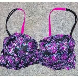 PINK Victoria’s Secret Push Up bra Black pink Floral size 32D